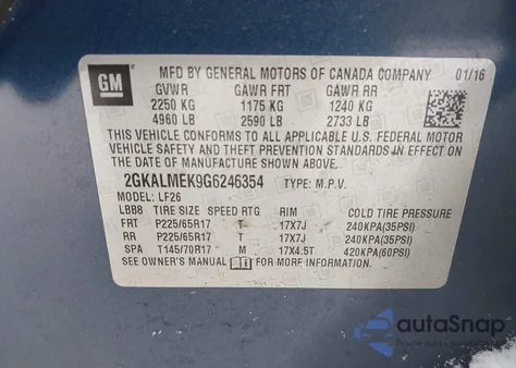 2016 GMC Terrain Sle-1 z USA, uszkodzony, nr VIN 2GKALMEK9G6246354